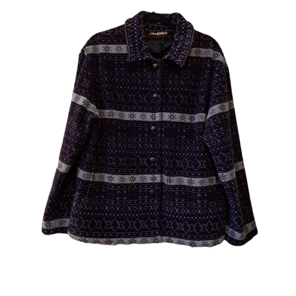 SANDRO GREY SPORT FLEECE CABIN PRINT JACKET SIZE LARGE